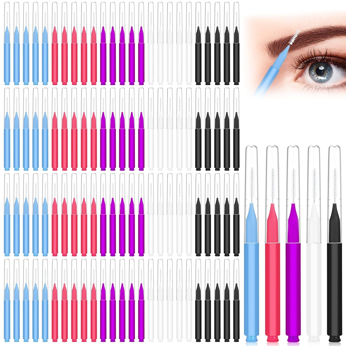 100Pcs Micro Eyebrow Brush, Eyelash Comb Brush with Cap, Multifunctional Brow Lamination Brush Eyebrow V1258-DP02-B-2848