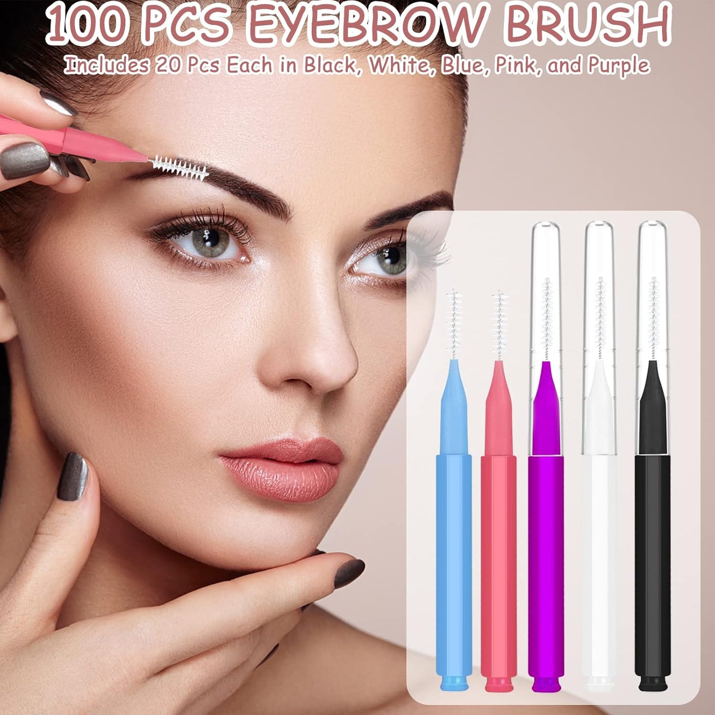 100Pcs Micro Eyebrow Brush, Eyelash Comb Brush with Cap, Multifunctional Brow Lamination Brush Eyebrow V1258-DP02-B-2848