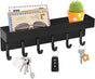 Key Holder Wall Mount, Compact Adhesive Key Rack with Tray, 6 Hooks, 2 Mount Options, Black V1258-DP02-B-285