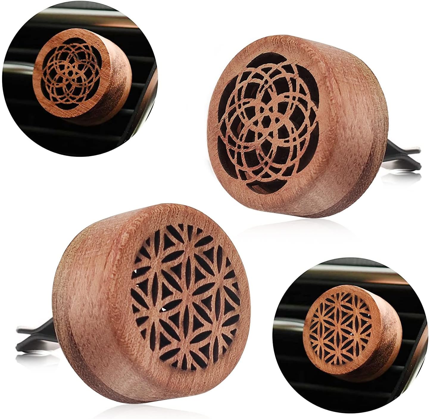 2-in-1 Car Aromatherapy Diffuser & Air Freshener, Portable Mini Wood Diffuser with Lava Stone, Essential Oil V1258-DP02-B-2851