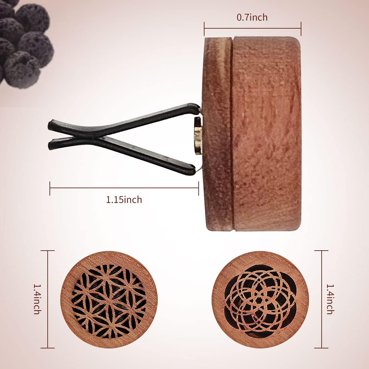 2-in-1 Car Aromatherapy Diffuser & Air Freshener, Portable Mini Wood Diffuser with Lava Stone, Essential Oil V1258-DP02-B-2851