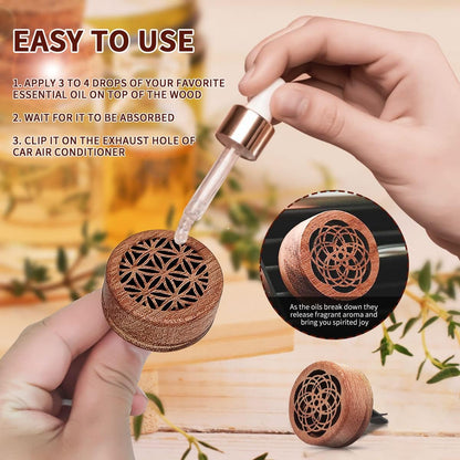 2-in-1 Car Aromatherapy Diffuser & Air Freshener, Portable Mini Wood Diffuser with Lava Stone, Essential Oil V1258-DP02-B-2851