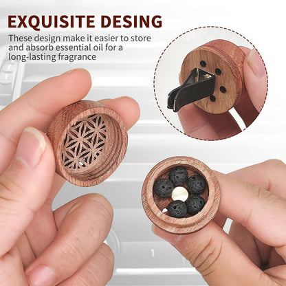 2-in-1 Car Aromatherapy Diffuser & Air Freshener, Portable Mini Wood Diffuser with Lava Stone, Essential Oil V1258-DP02-B-2851