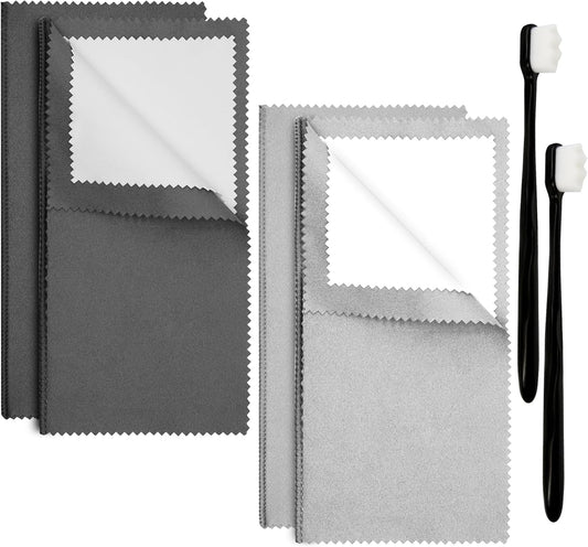 6Pcs Jewelry Cleaning Tool, Jewelry Cleaning Kit Includes 2 Jewelry Cloths & 2 Ultra-Soft Brushes, Polishing V1258-DP02-B-2854