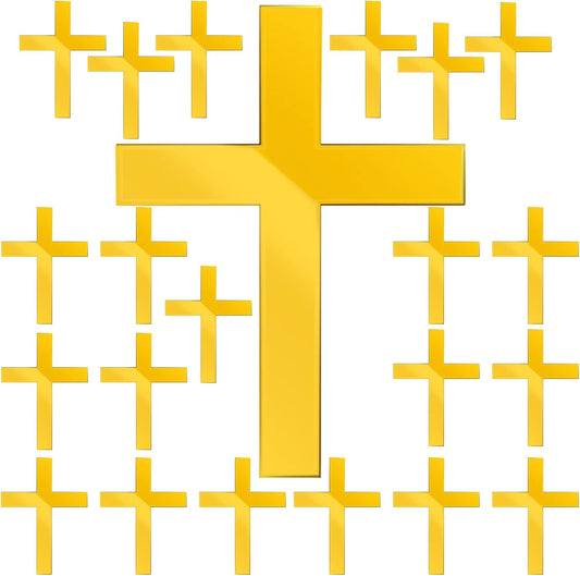 22 Pieces Baptism Cake Toppers Cross Cake Topper Gold Mirror Crossing Cupcake Toppers Acrylic Cross Cake V1258-DP02-B-2856
