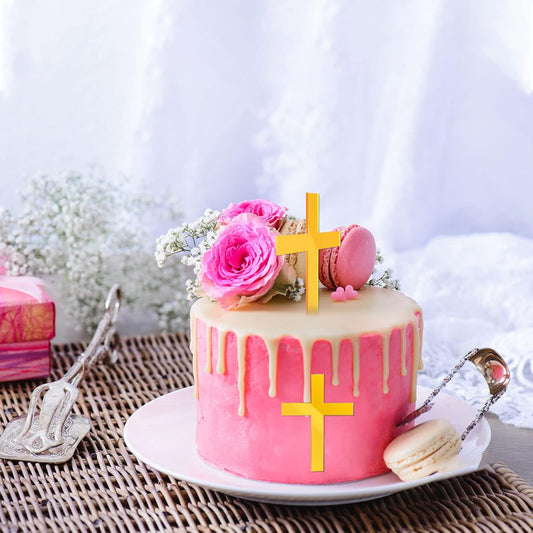 22 Pieces Baptism Cake Toppers Cross Cake Topper Gold Mirror Crossing Cupcake Toppers Acrylic Cross Cake V1258-DP02-B-2856
