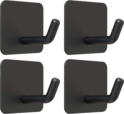 Adhesive Hooks, Heavy Duty Shower Wall Stick on Hooks, Waterproof, 2 Extra Adhesive Strips, Black, 4 Pcs V1258-DP02-B-286