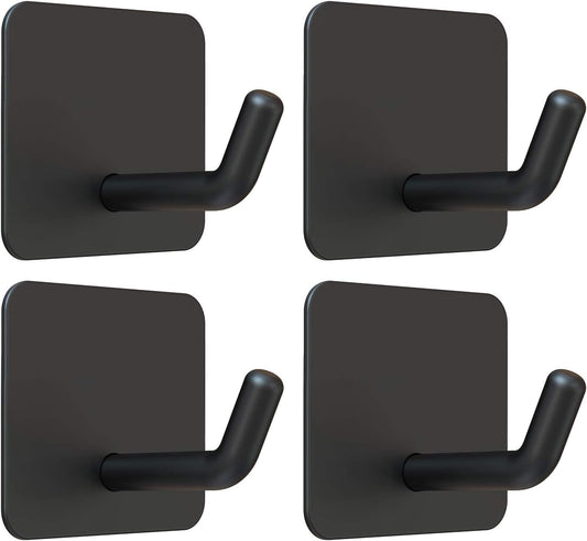 Adhesive Hooks, Heavy Duty Shower Wall Stick on Hooks, Waterproof, 2 Extra Adhesive Strips, Black, 4 Pcs V1258-DP02-B-286