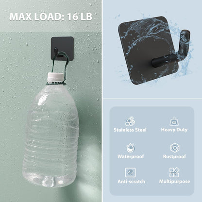 Adhesive Hooks, Heavy Duty Shower Wall Stick on Hooks, Waterproof, 2 Extra Adhesive Strips, Black, 4 Pcs V1258-DP02-B-286