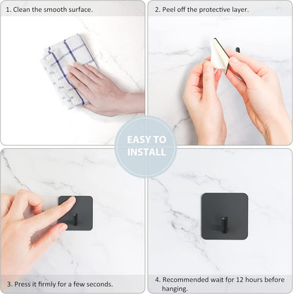 Adhesive Hooks, Heavy Duty Shower Wall Stick on Hooks, Waterproof, 2 Extra Adhesive Strips, Black, 4 Pcs V1258-DP02-B-286