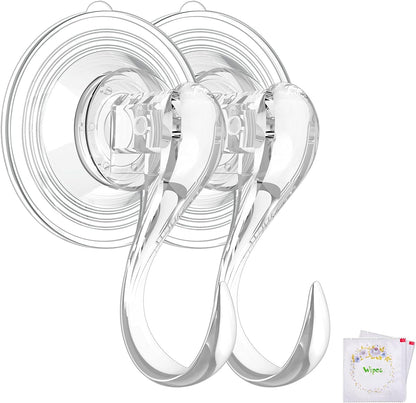 Suction Cup Hooks, Small Shower Suction Hooks with Wipes, Heavy Duty, Removable and Reusable, Clear, 2 Pcs V1258-DP02-B-287