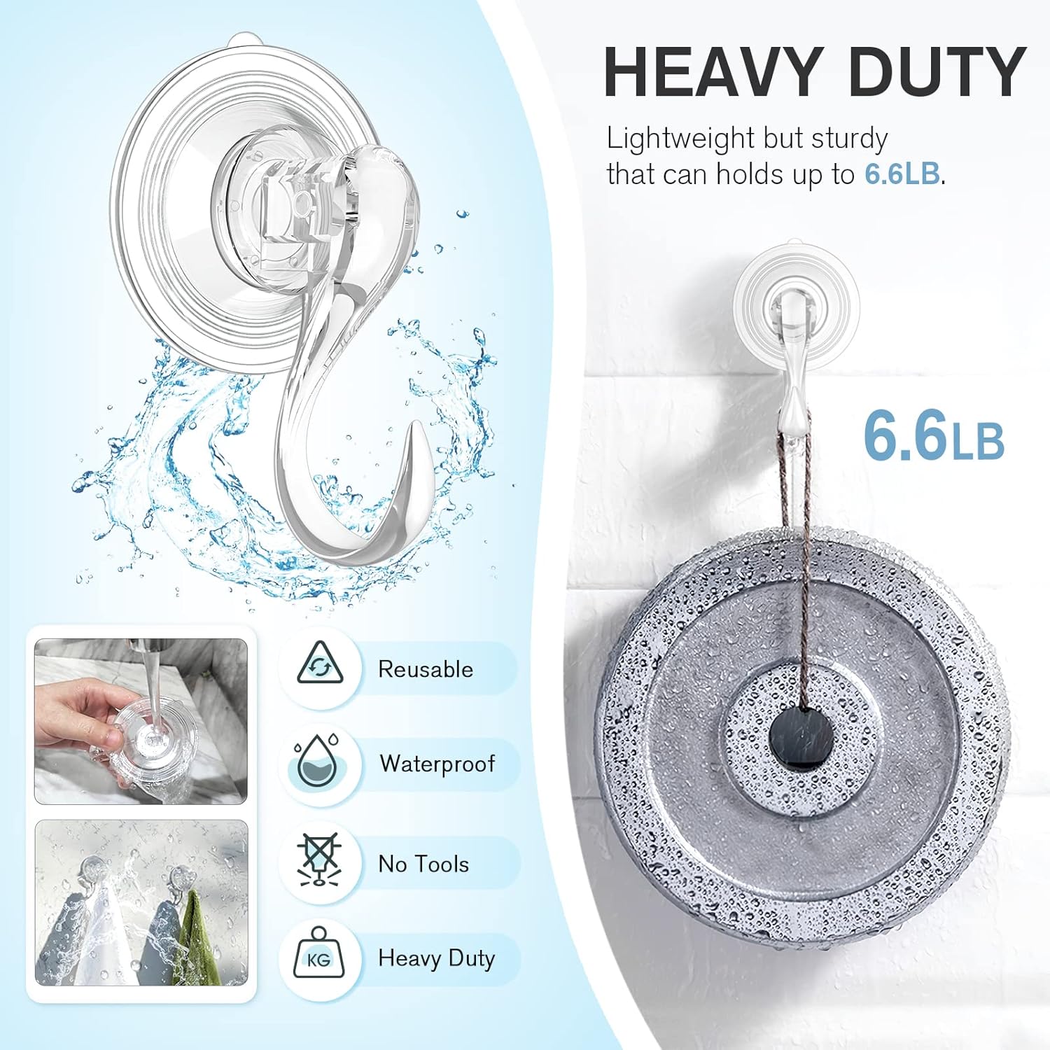 Suction Cup Hooks, Small Shower Suction Hooks with Wipes, Heavy Duty, Removable and Reusable, Clear, 2 Pcs V1258-DP02-B-287