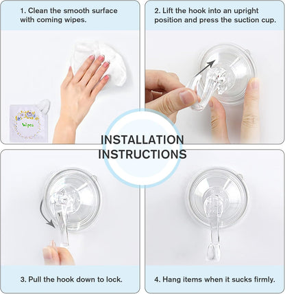 Suction Cup Hooks, Small Shower Suction Hooks with Wipes, Heavy Duty, Removable and Reusable, Clear, 2 Pcs V1258-DP02-B-287