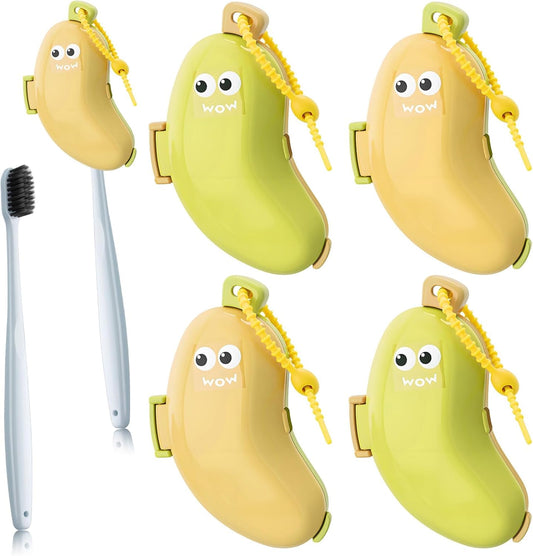 4Pcs Banana Toothbrush Set Includes Yellow Cyan, Portable Banana Toothbrush Holder with Toothpaste Dispenser, V1258-DP02-B-2870