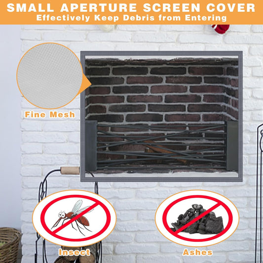 Fireplace Screen Mesh Cover, Magnetic Fireplace Cover Baby Proof Barrier Guard Pet Proof with Magic Tape, V1258-DP02-B-2873