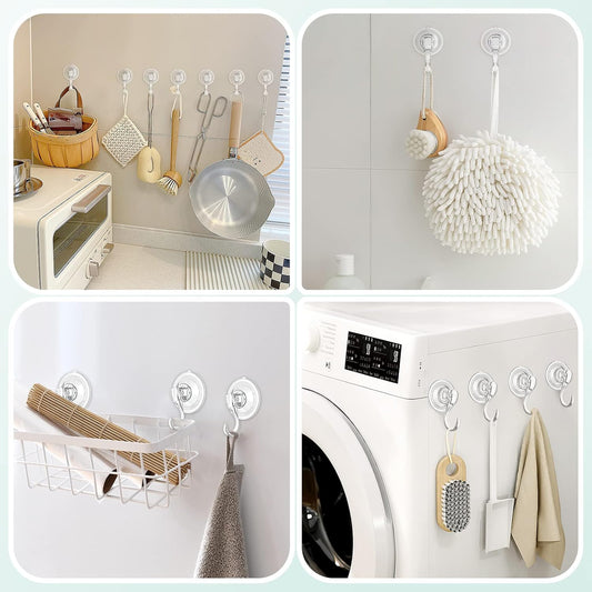 Large Suction Cup Hooks with Wipes, Heavy Duty, Removable and Reusable, Clear, 5 Pcs V1258-DP02-B-288