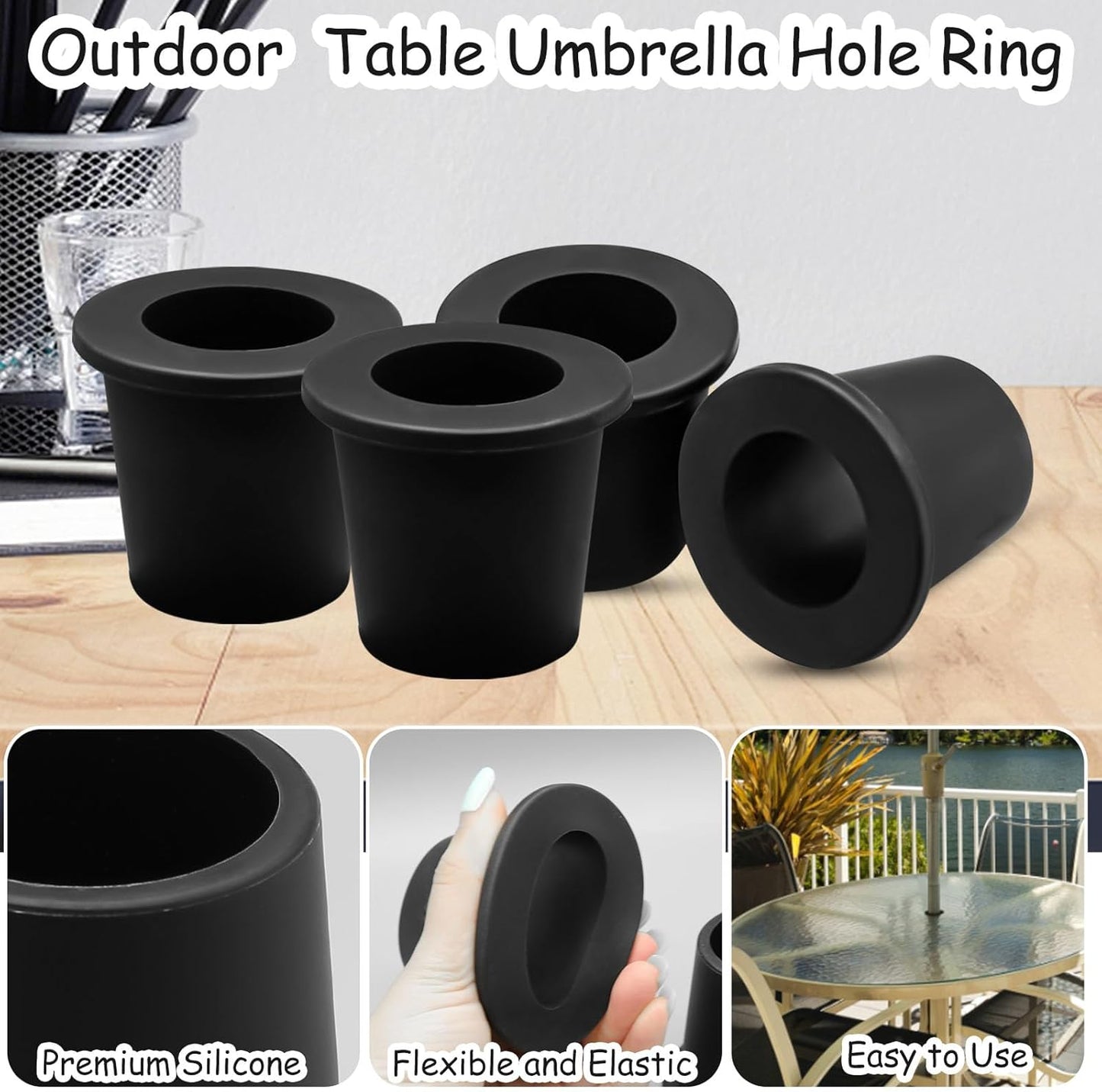 4Pcs Patio Table Umbrella Hole Ring Plug, Silicone Pool Umbrella Sleeve Stabilizer Cone Wedge, Umbrella Table V1258-DP02-B-2881