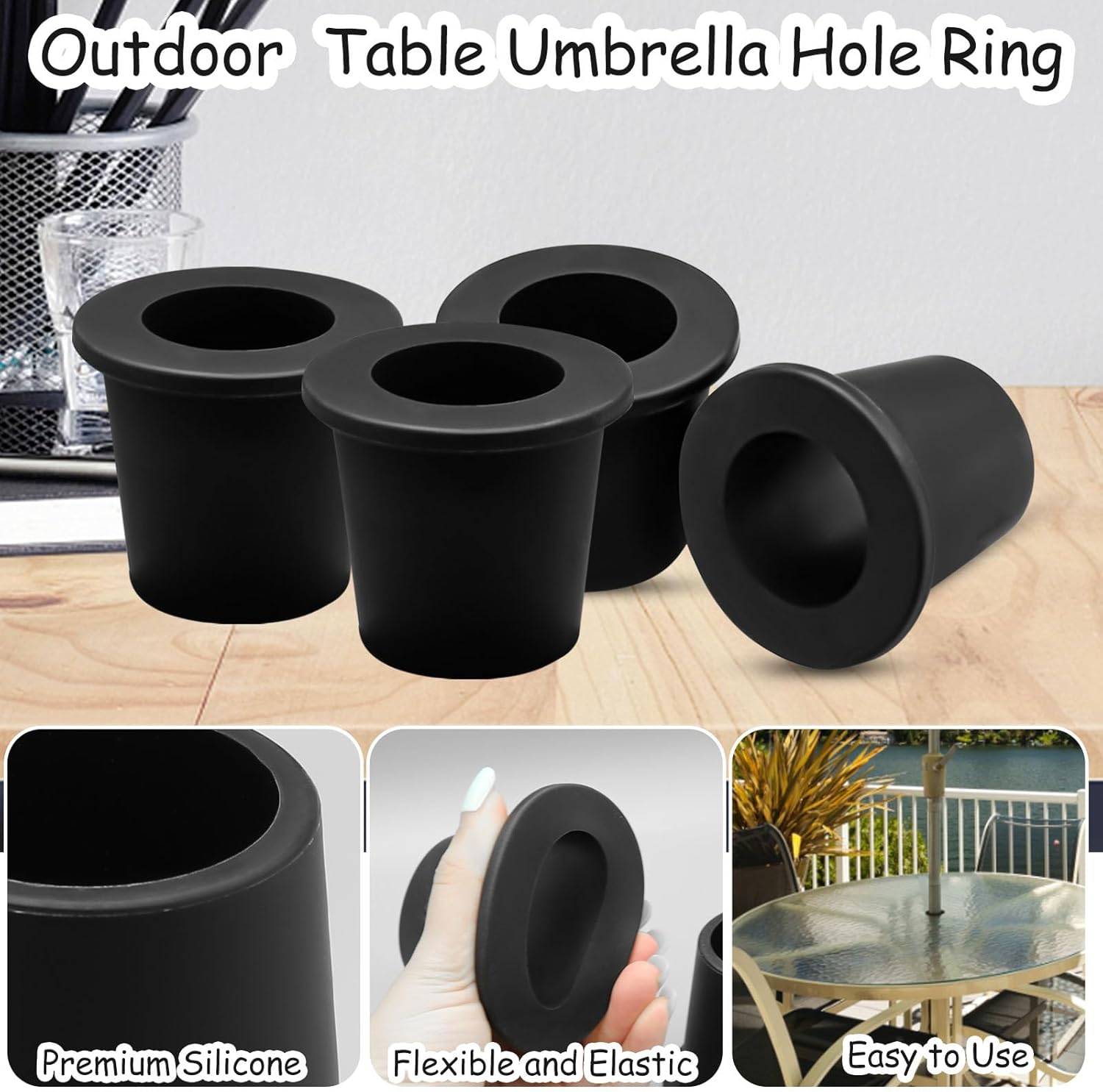 4Pcs Patio Table Umbrella Hole Ring Plug, Silicone Pool Umbrella Sleeve Stabilizer Cone Wedge, Umbrella Table V1258-DP02-B-2881