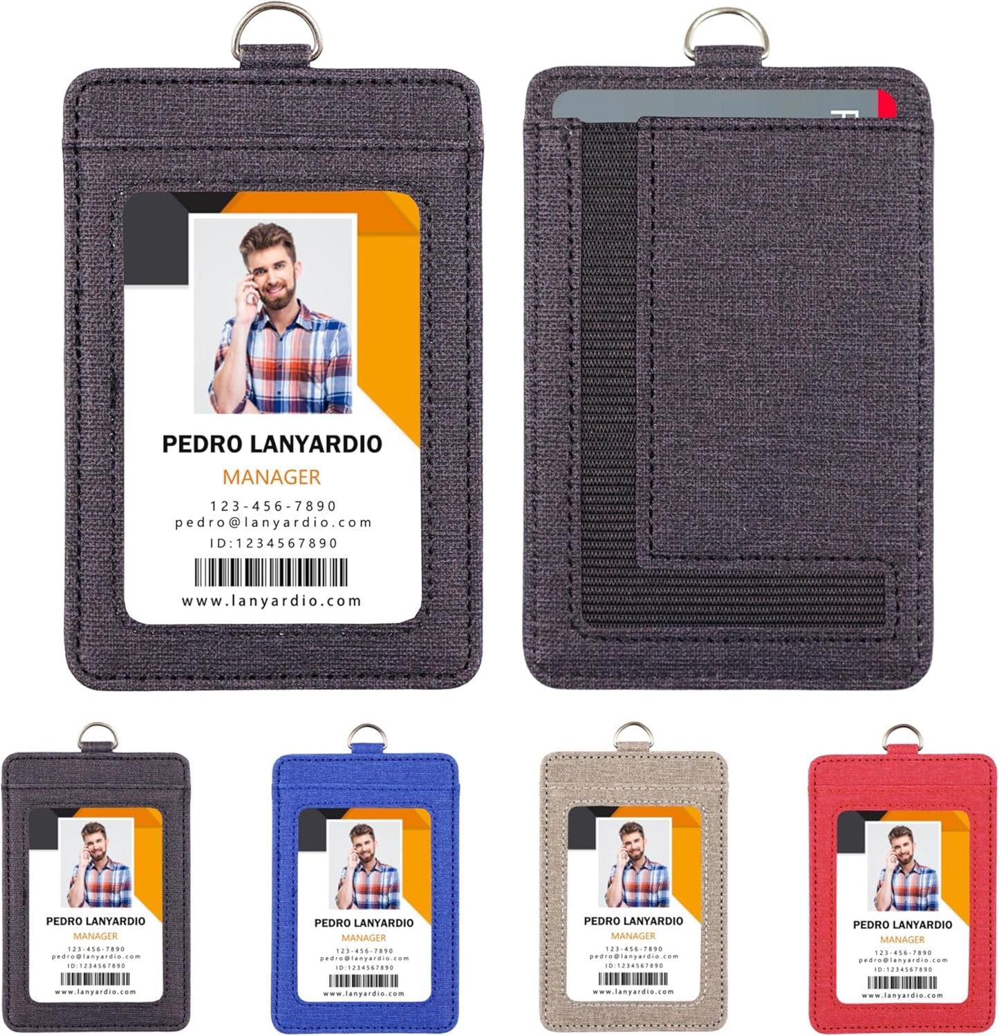PU Leather ID Badge Holder with Clear Window, Vertical ID Card Holder, Dual Card Slots, 1-Pack Card Holder, 4 V1258-DP02-B-2888