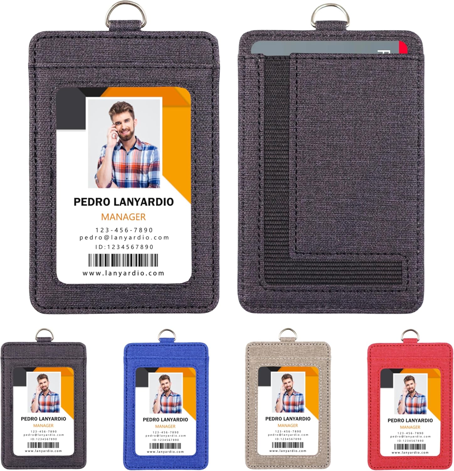 PU Leather ID Badge Holder with Clear Window, Vertical ID Card Holder, Dual Card Slots, 1-Pack Card Holder, 4 V1258-DP02-B-2888