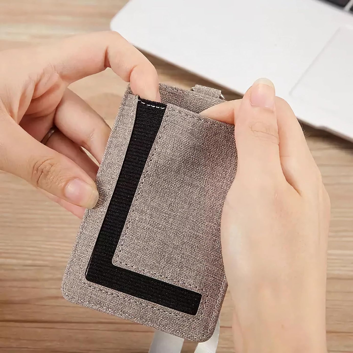 PU Leather ID Badge Holder with Clear Window, Vertical ID Card Holder, Dual Card Slots, 1-Pack Card Holder, 4 V1258-DP02-B-2888
