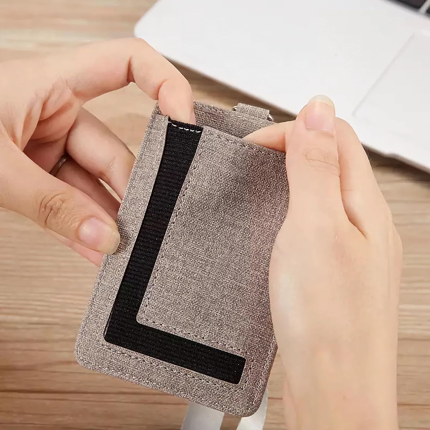 PU Leather ID Badge Holder with Clear Window, Vertical ID Card Holder, Dual Card Slots, 1-Pack Card Holder, 4 V1258-DP02-B-2888
