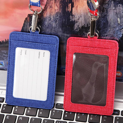 PU Leather ID Badge Holder with Clear Window, Vertical ID Card Holder, Dual Card Slots, 1-Pack Card Holder, 4 V1258-DP02-B-2888