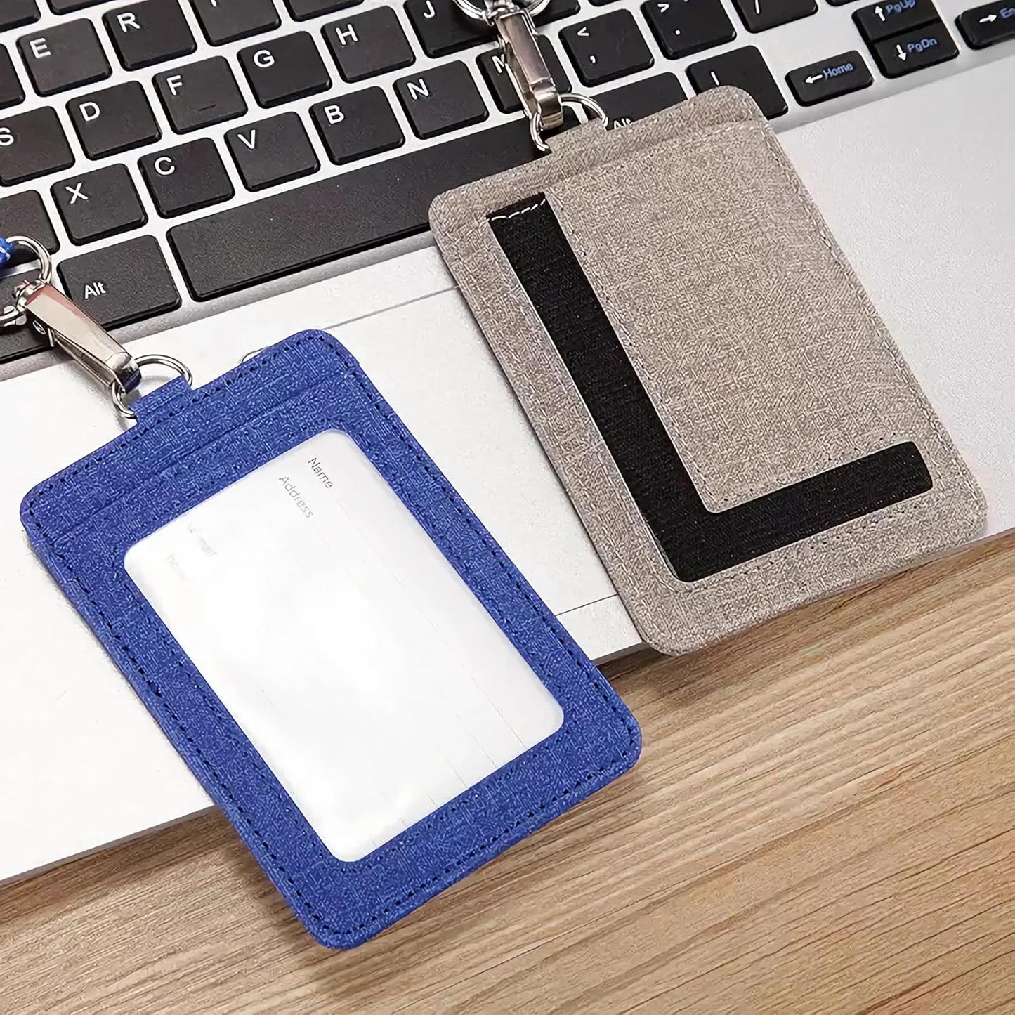 PU Leather ID Badge Holder with Clear Window, Vertical ID Card Holder, Dual Card Slots, 1-Pack Card Holder, 4 V1258-DP02-B-2888
