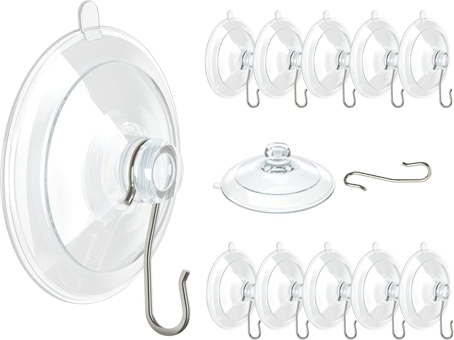 Suction Cup Hooks, 1.77 Inch Small Window Suction Cups with Metal Hooks, Removable and Reusable, Clear, 12 Pcs V1258-DP02-B-289