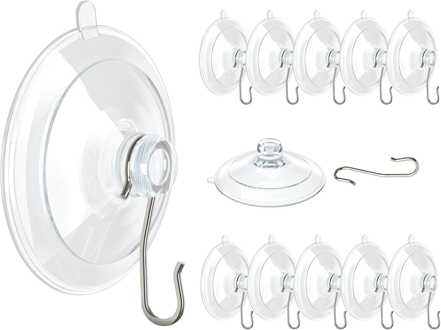 Suction Cup Hooks, 1.77 Inch Small Window Suction Cups with Metal Hooks, Removable and Reusable, Clear, 12 Pcs V1258-DP02-B-289