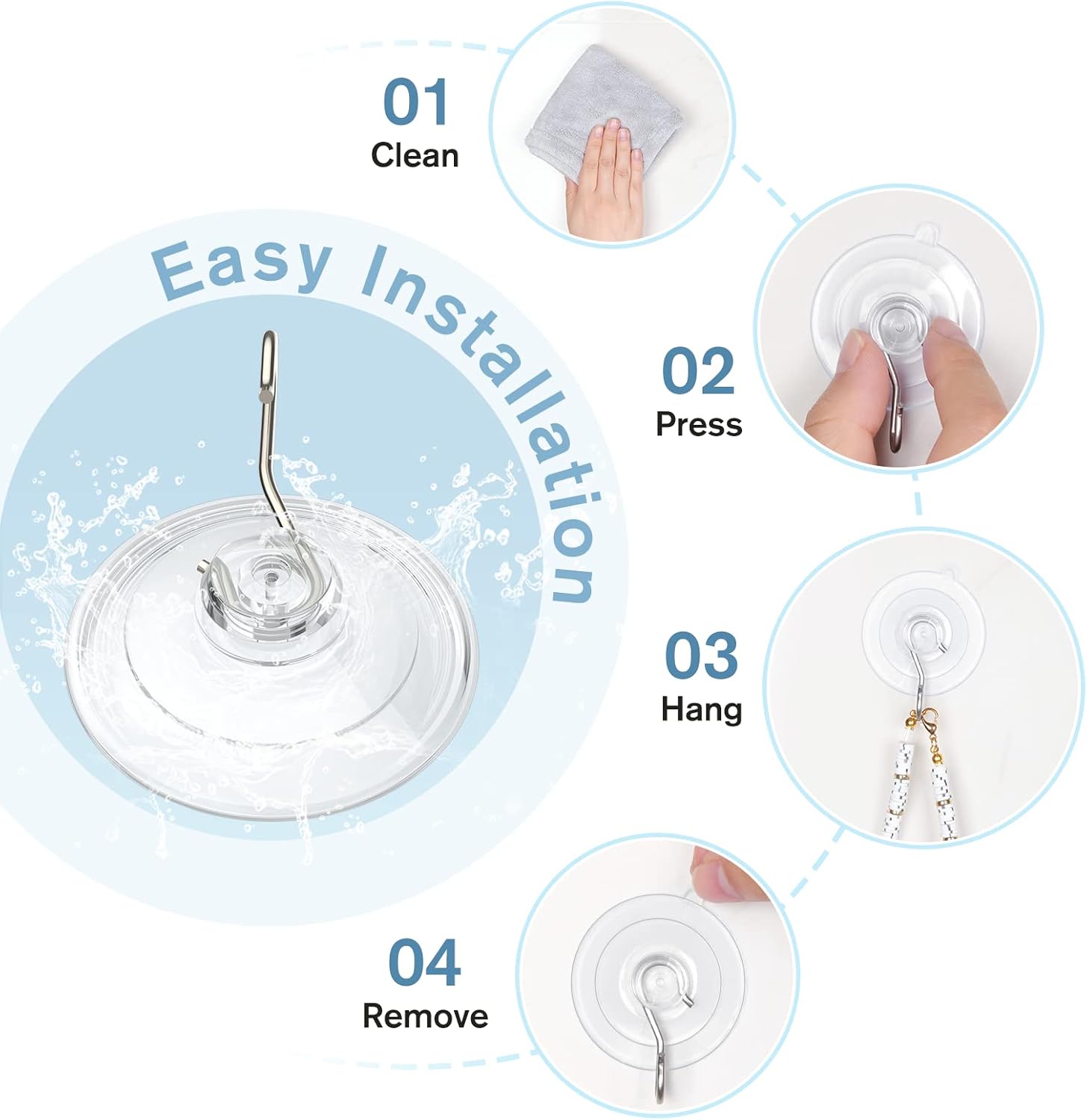 Suction Cup Hooks, 1.77 Inch Small Window Suction Cups with Metal Hooks, Removable and Reusable, Clear, 12 Pcs V1258-DP02-B-289