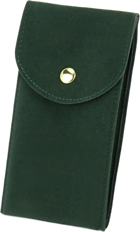 Luxury Velvet Watch Travel Case with Copper Buckle, Green, 13x7cm, Portable Double-Layer Protective Watch Bag V1258-DP02-B-2891