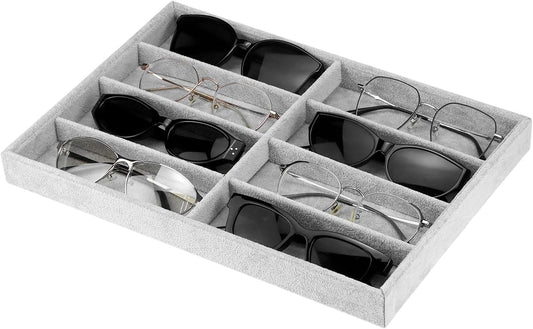 Velvet Sunglass Organizer Tray, 8 -Slot Glasses Display Organizer for Glasses, Jewelry, Grey V1258-DP02-B-2892