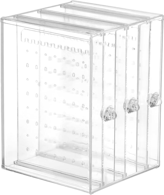 Clear Acrylic Jewelry Storage Box - Earring Display Stand Holder with 3 Vertical Slide-Out Drawers, 216 V1258-DP02-B-2894