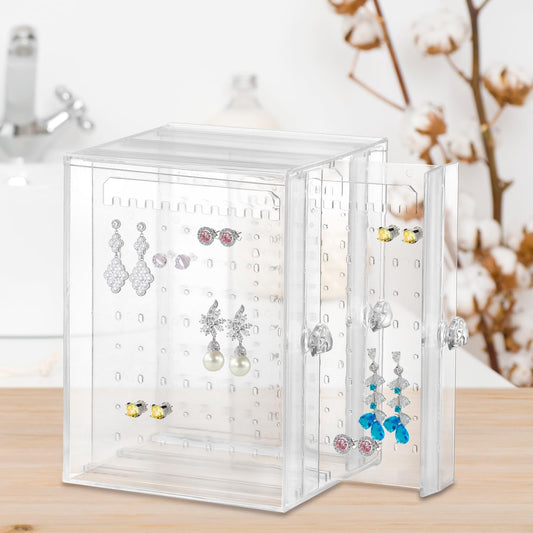 Clear Acrylic Jewelry Storage Box - Earring Display Stand Holder with 3 Vertical Slide-Out Drawers, 216 V1258-DP02-B-2894
