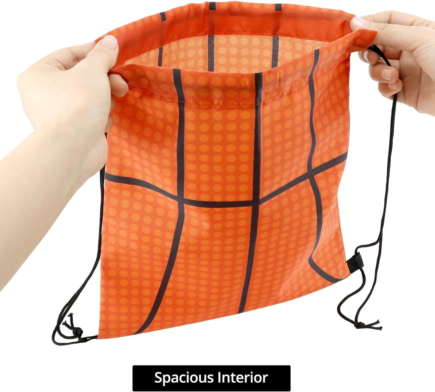 Small Sport Drawstring Bags - 12 Pack Basketball Style Foldable Polyester Backpacks with Adjustable Straps V1258-DP02-B-2896