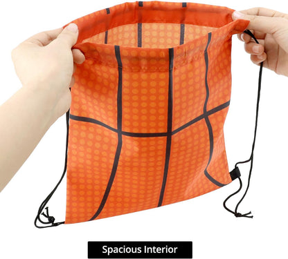 Small Sport Drawstring Bags - 12 Pack Basketball Style Foldable Polyester Backpacks with Adjustable Straps V1258-DP02-B-2896