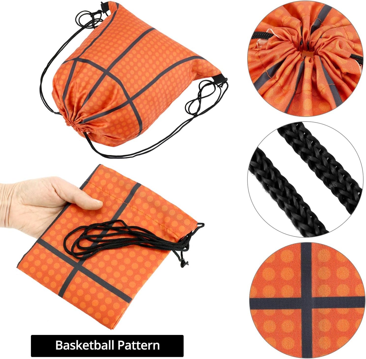 Small Sport Drawstring Bags - 12 Pack Basketball Style Foldable Polyester Backpacks with Adjustable Straps V1258-DP02-B-2896