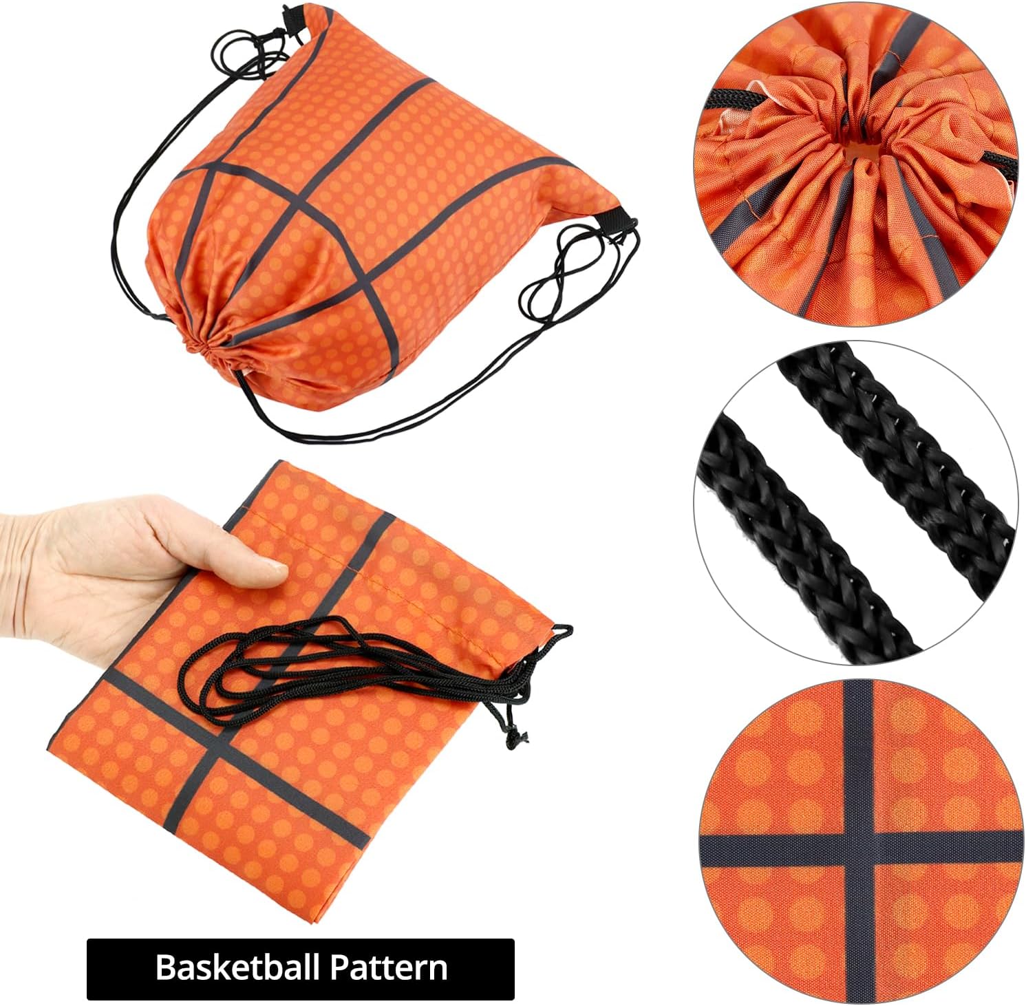 Small Sport Drawstring Bags - 12 Pack Basketball Style Foldable Polyester Backpacks with Adjustable Straps V1258-DP02-B-2896