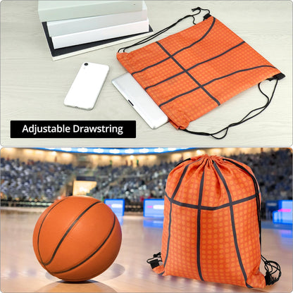 Small Sport Drawstring Bags - 12 Pack Basketball Style Foldable Polyester Backpacks with Adjustable Straps V1258-DP02-B-2896