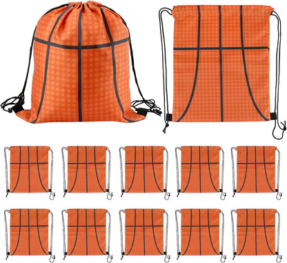 Small Sport Drawstring Bags - 12 Pack Basketball Style Foldable Polyester Backpacks with Adjustable Straps V1258-DP02-B-2896