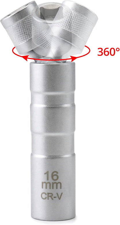 14mm&16mm Magnetic Swivel Spark Plug Socket, Thin Wall Magnetic Rotating 3/8" Drive 12 Point Standard Spark V1258-DP02-B-2897