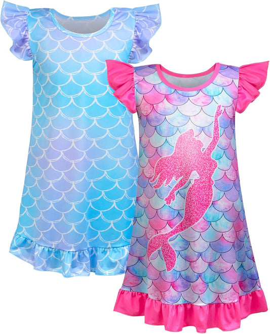 2pcs Girls Nightgowns Unicorn Mermaid Pajamas for Toddler Girls Princess Nightgown Sleepwear for Kids 3-9 V1258-DP02-B-29