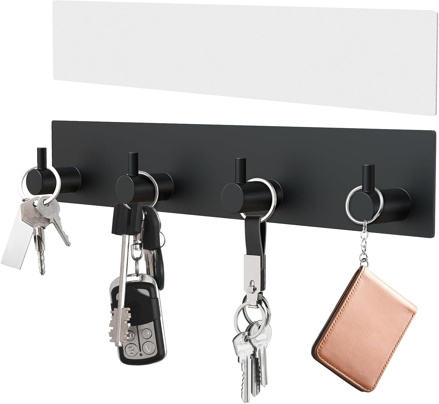 Key Holder Wall Mount, Large Metal Self Adhesive Key Hanger with 4 Hooks, No Drilling, Extra Adhesive Strip, V1258-DP02-B-290