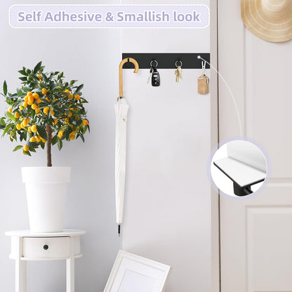 Key Holder Wall Mount, Large Metal Self Adhesive Key Hanger with 4 Hooks, No Drilling, Extra Adhesive Strip, V1258-DP02-B-290