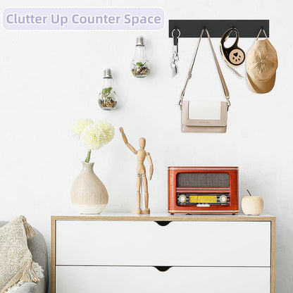 Key Holder Wall Mount, Large Metal Self Adhesive Key Hanger with 4 Hooks, No Drilling, Extra Adhesive Strip, V1258-DP02-B-290