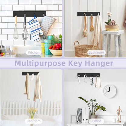 Key Holder Wall Mount, Large Metal Self Adhesive Key Hanger with 4 Hooks, No Drilling, Extra Adhesive Strip, V1258-DP02-B-290