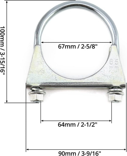 U-Bolt Muffler Tip Exhaust Hook, 2 Pack 2-1/2" OD Carbon Steel Universal Silencer Exhaust Clip V1258-DP02-B-2901