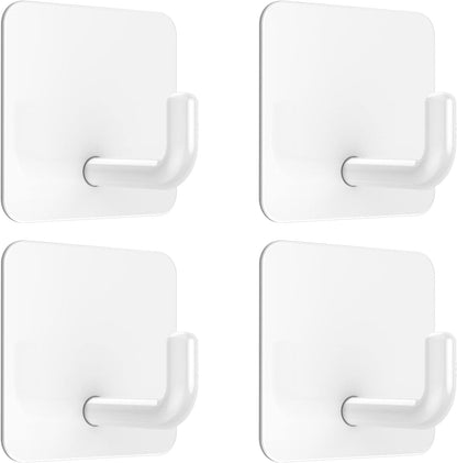 Adhesive Hooks, Metal Shower Wall Stick on Hooks, Waterproof, 2 Extra Adhesive Strips, White, 4 Pcs V1258-DP02-B-291