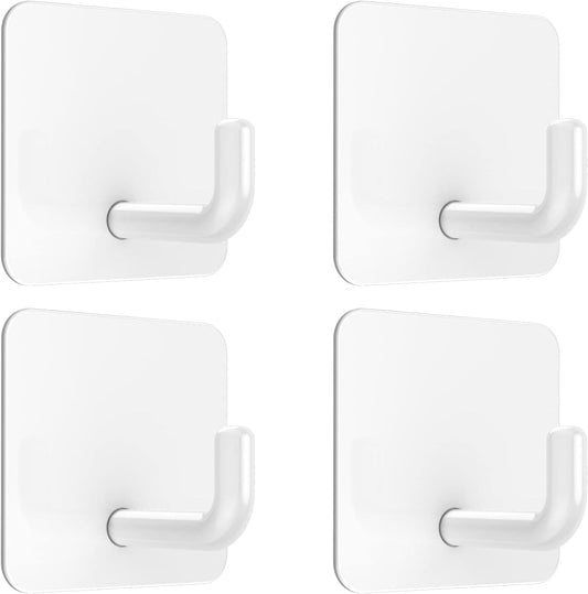 Adhesive Hooks, Metal Shower Wall Stick on Hooks, Waterproof, 2 Extra Adhesive Strips, White, 4 Pcs V1258-DP02-B-291